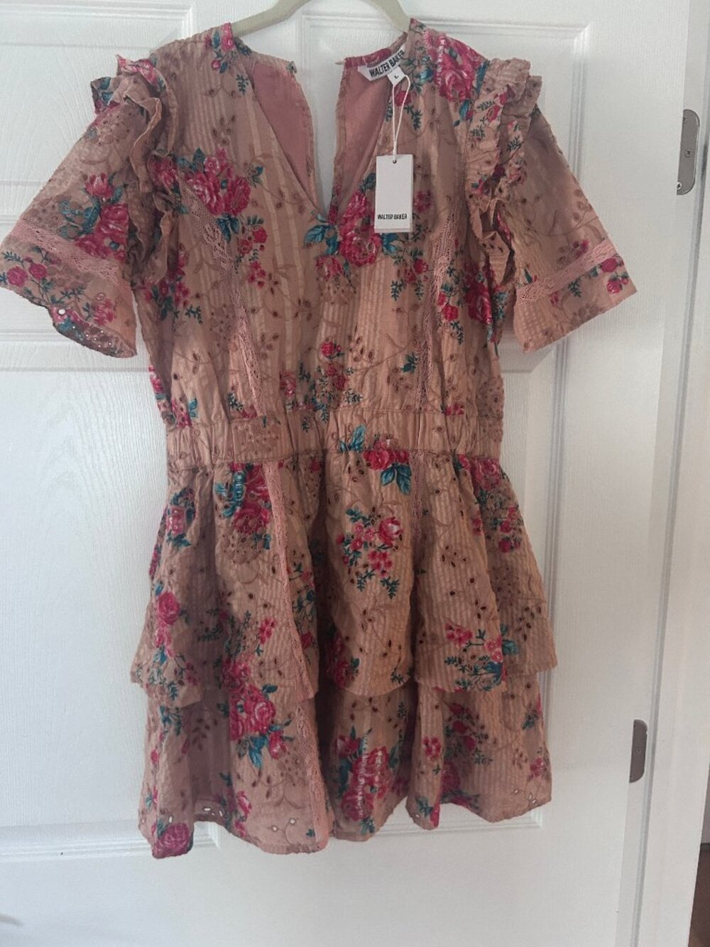 NWT Walter Baker Pink Ivette Floral-print Broderie Anglaise Cotton Size L